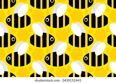 Funny ,sweet yellow honey flying bee. Cartoon seamless vector pattern for design and decoration. 