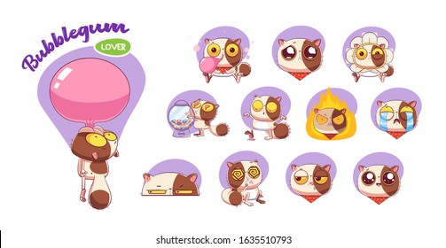 Funny Sweet-tooth cat stickers set. Illustrations for t-shirts, posters, sweatshirts and souvenirs. Vector