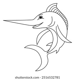 Funny sword fish cartoon for coloring book.