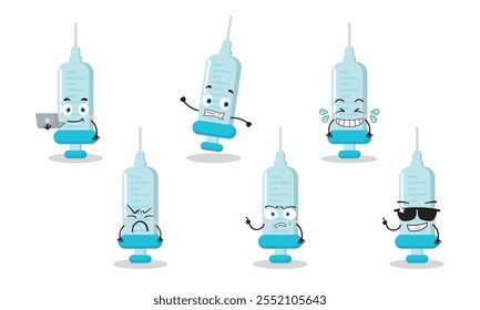 funny syringe cartoon character with many pose activity design illustration