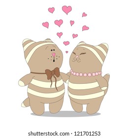 Funny tabby cats in love. Vector illustration. Isolated object. Valentine's Day. Colors are easily editable.