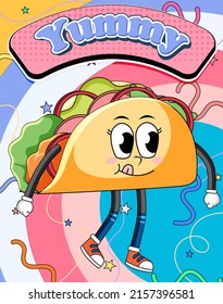 Funny taco cartoon character illustration