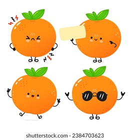 Funny Tangerine fruit characters bundle set. Vector hand drawn doodle style cartoon character illustration icon design. Cute Tangerine fruit mascot character collection