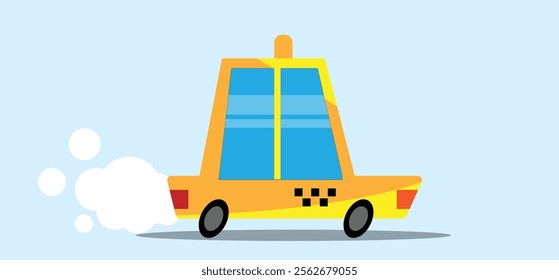 Funny Taxi Car Driving Flat Style. Transportation services and means of transport vector art