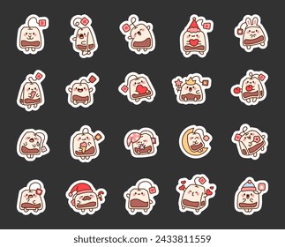 Funny tea bag with different emotions. Sticker Bookmark. Cartoon character. Hand drawn style. Vector drawing. Collection of design elements.