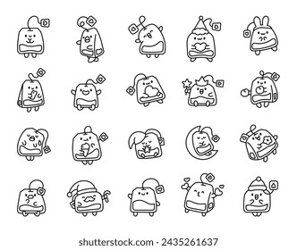 Funny tea bag with different emotions. Coloring Page. Cartoon character. Hand drawn style. Vector drawing. Collection of design elements.