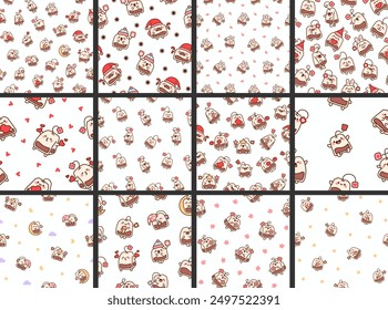 Funny tea bag with different emotions. Seamless pattern. Cartoon character. Hand drawn style. Vector drawing. Collection of design ornaments.