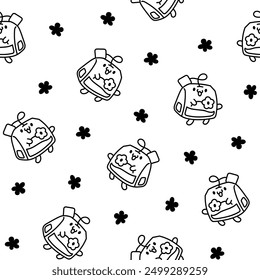 Funny tea bag with different emotions. Seamless pattern. Coloring Page. Cartoon character. Hand drawn style. Vector drawing. Design ornaments.