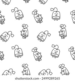 Funny tea bag with different emotions. Seamless pattern. Coloring Page. Cartoon character. Hand drawn style. Vector drawing. Design ornaments.