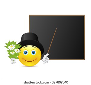 Funny teacher of magic around blackboard