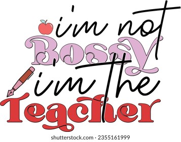 Funny Teacher Sublimation Colorful Design. Back to School Typographic Design on White Background for Printing Business.