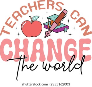 Funny Teacher Sublimation Colorful Design. Back to School Typographic Design on White Background for Printing Business.