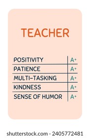 Funny Teachers day card with marks. Joke for school professor. Printable postcard design. Cute congratulation for professor at school. Best rating. Vector illustration.