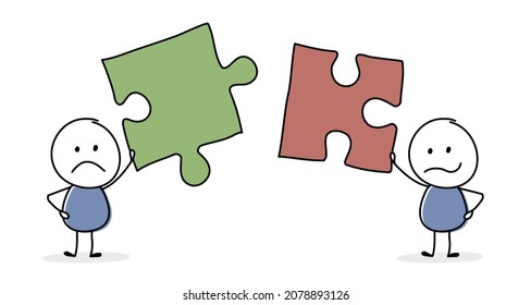 Un concepto divertido de trabajo en equipo. Pegatinas con rompecabezas. Vector