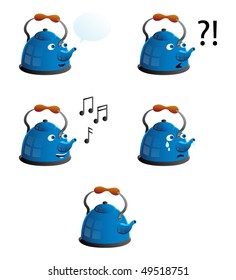 Funny teapot faces icons in different moods
