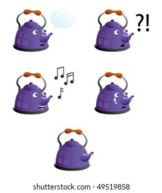 Funny teapot faces icons in different moods