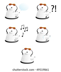 Funny teapot faces icons in different moods