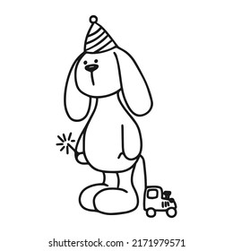Un oso de peluche gracioso con un sombrero festivo. Ilustración vectorial. Estilo Doodle. Adecuado para el diseño festivo.