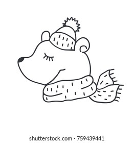 Funny teddy bear. Nursery art. Minimalist scandinavian style. Character for kids card, print for t-shirt and more. Winter season.