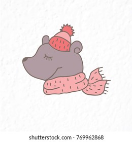 Funny teddy bear. Nursery art. Minimalist scandinavian style. Character for kids card, print for t-shirt and more. Winter season.