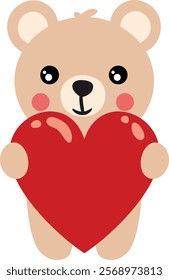 Funny teddy bear with a red heart