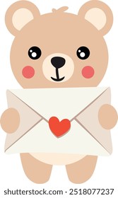 Funny teddy bear with a valentine envelope