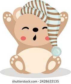 Funny teddy bear wakes up and stretches