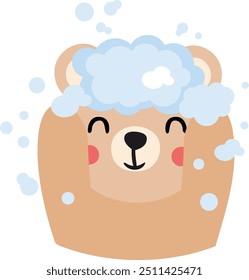 Funny teddy bear washing his head