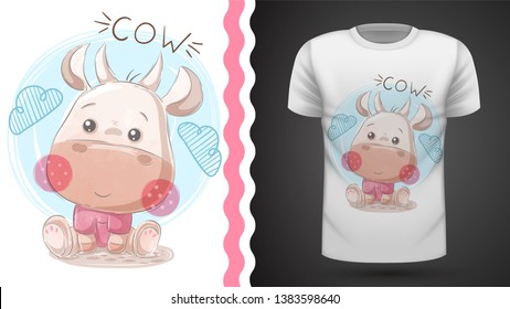 funny teddy cow - idea for print t-shirt. Hand draw