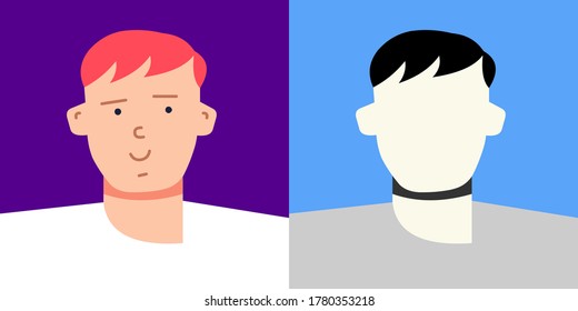 Funny teenager portrait. Silhouette. Avatar. Vector Flat Illustration.
