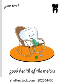 funny teeth vector cartoon tooth knitting