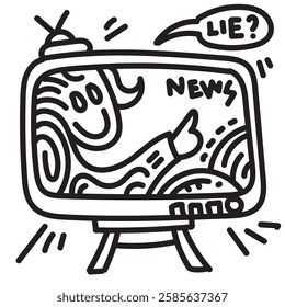 Funny television black and white doodle. Simple illustration. Hand drawn doodle for sticker, postcard, wallpaper, mural, fabric, prints, wall decor, clothing, etc