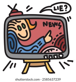 Funny television colorful doodle. Simple illustration. Hand drawn doodle for sticker, postcard, wallpaper, mural, fabric, prints, wall decor, clothing, etc