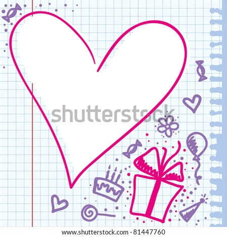 funny template of birthday card with hand drawn elements