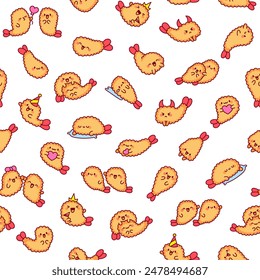 Funny tempura shrimp characters. Seamless pattern. Cute cartoon japanese food. Hand drawn style. Vector drawing. Design ornaments.