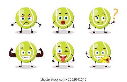 funny tennis ball cartoon with different expressions character design illustration