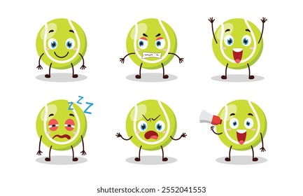 funny tennis ball cartoon with many expressions design illustration