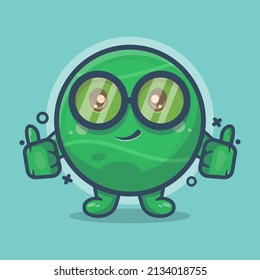 Funny tennis ball character mascot with thumb up hand gesture isolated cartoon in flat style design