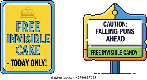Funny Text Sign Illustration Set, Free Invisible Cake and Candy Joke Posters, Humor Typography Signs with Colorful Frames Isolated on White Background - Powered by Shutterstock - Get 15% off with code: PIKWIZARD15