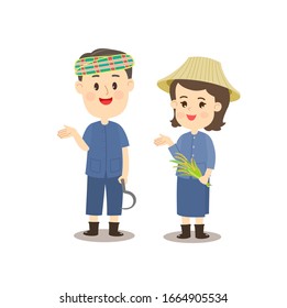 Funny Thai Farmer Character Vector