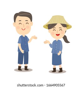 Funny Thai Farmer Character Vector