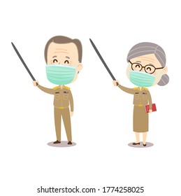 Funny Thai Teacher wearing  Mask Character