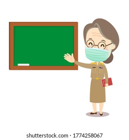 Funny Thai Teacher wearing  Mask Character