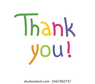 Funny Thank you text lettering. Handwritten colorful inscription of Thank you. for card, poster, gift voucher, Greeting card, banner, sticker, Gratitude symbol. vector isolated illustration