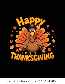 Funny Thanksgiving Cartoon Turkey T-Shirt Holiday Celebration Design