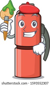 Funny thermos bottle Scroll Artist cartoon character holding brush