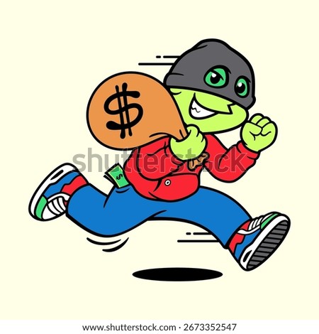 FUNNY THIEF RUNNING WITH A SACK OF MONEY