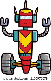 Funny thin red yellow robot cartoon illustration