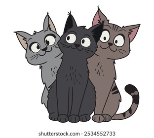 Funny three cats characters. Vector design.