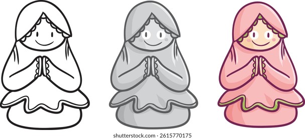 Funny three color version muslim woman with pink mukena